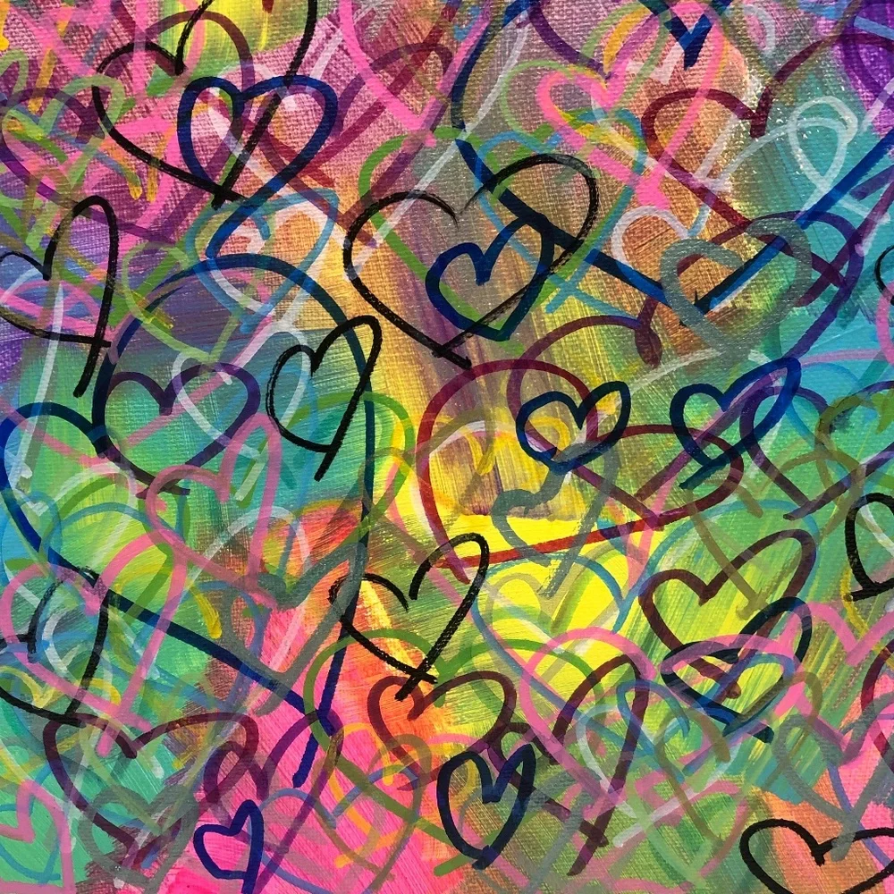 HANDCRAFTED VIBRANT GRAFFITI HEARTS POP ART MULTICOLOR